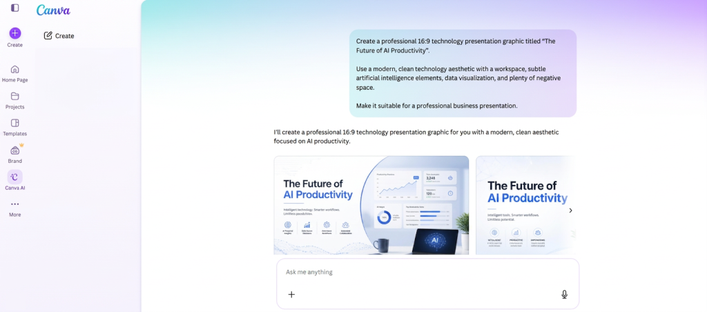 Canva AI creating a professional technology presentation graphic
