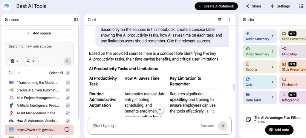 NotebookLM source-based AI research example